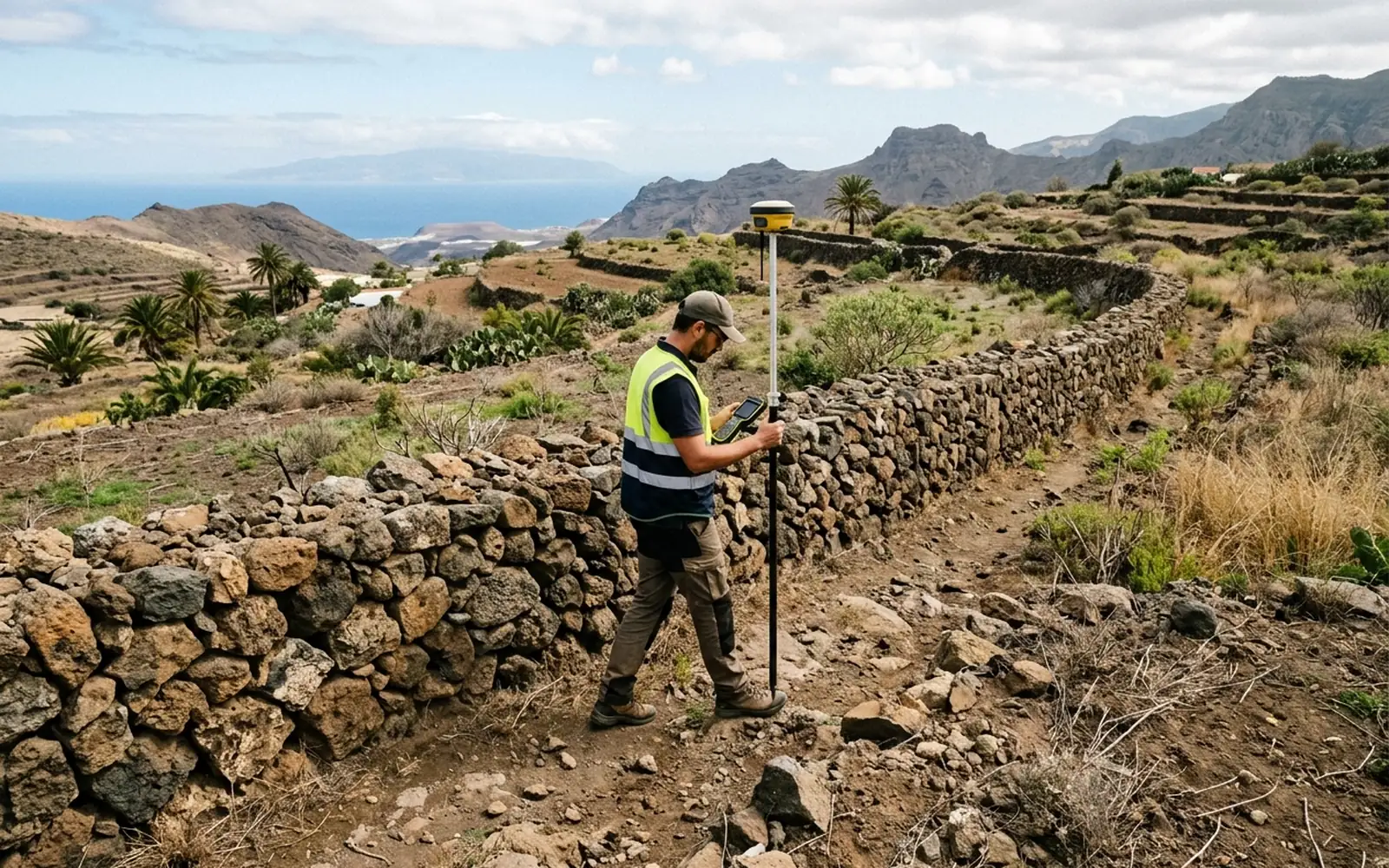 Trabajo de campo delimitando una finca con equipo GNSS para su representación gráfica