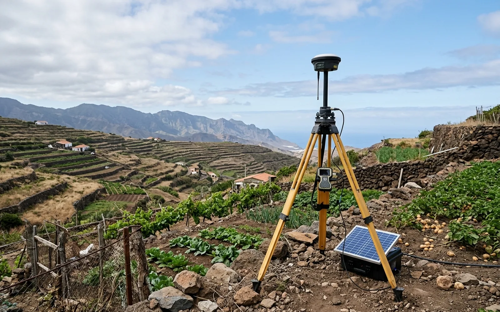 Estación base GNSS instalada en una finca rústica