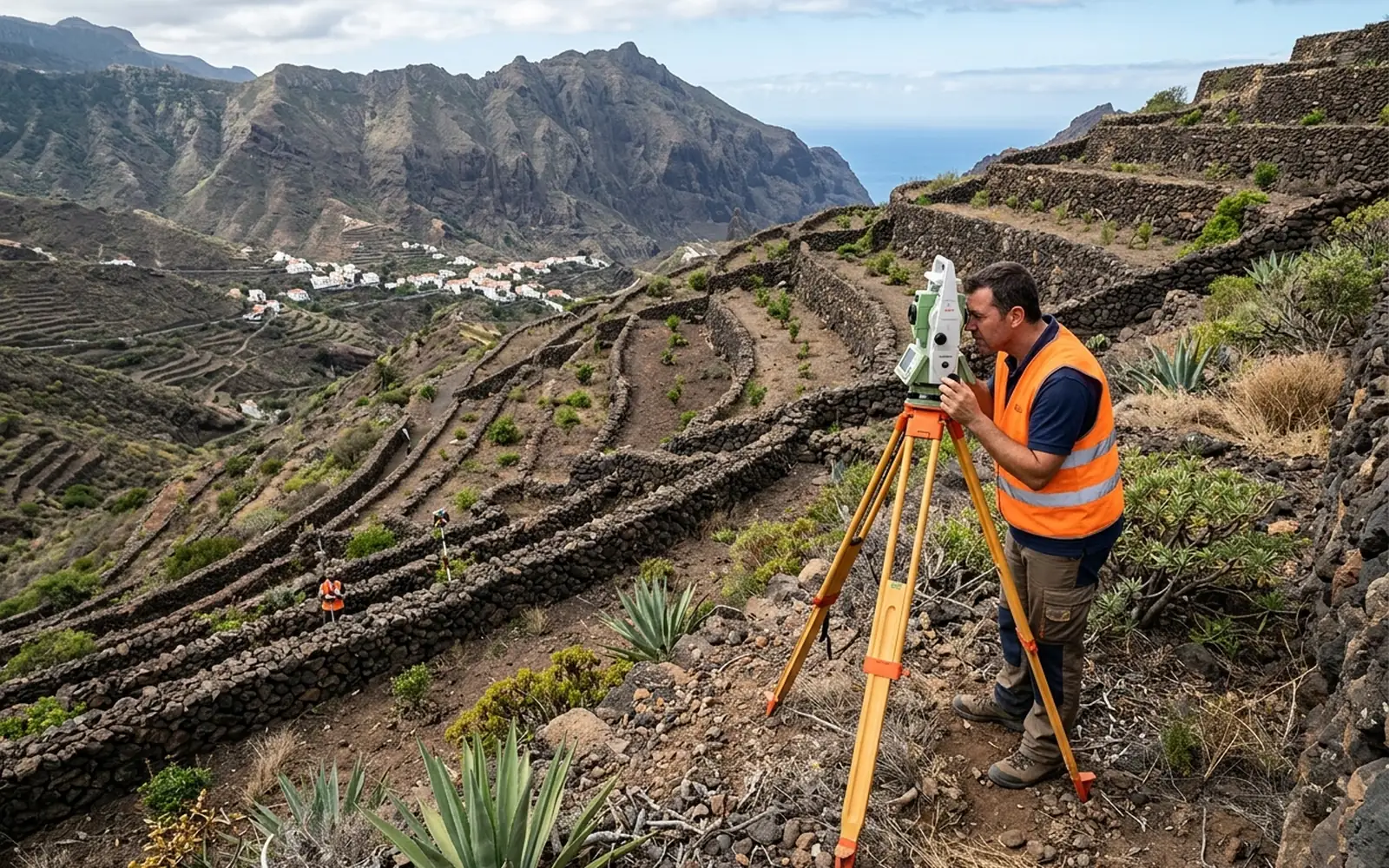 Levantamiento topográfico con estación total en una parcela con desniveles