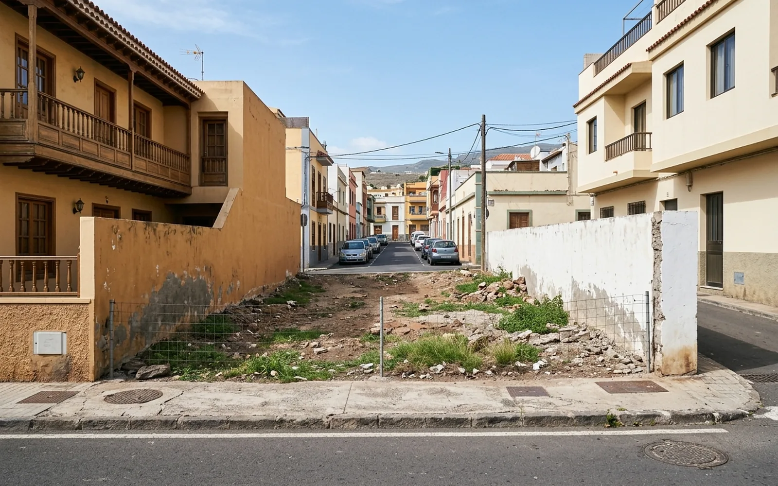 Parcela urbana entre edificaciones en un municipio canario