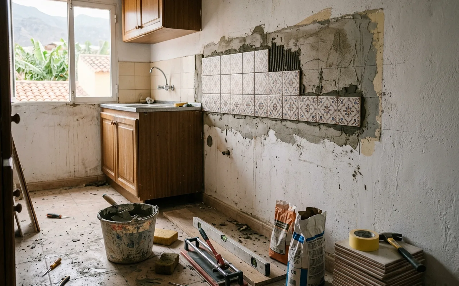 Pequeña obra de reforma de un baño en curso