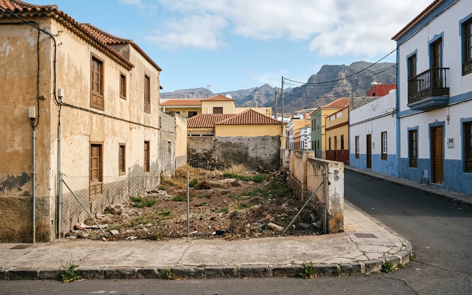Solar urbano entre medianeras en un pueblo canario